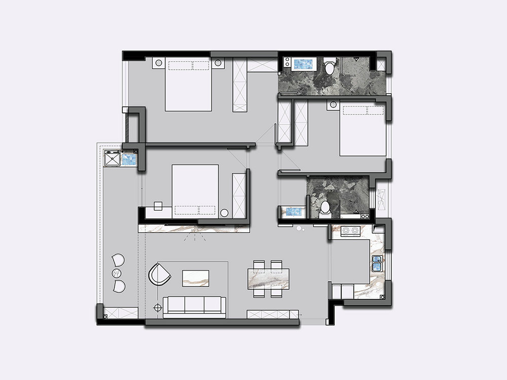 深業(yè)泰云府128平美式風(fēng)格裝修效果圖
