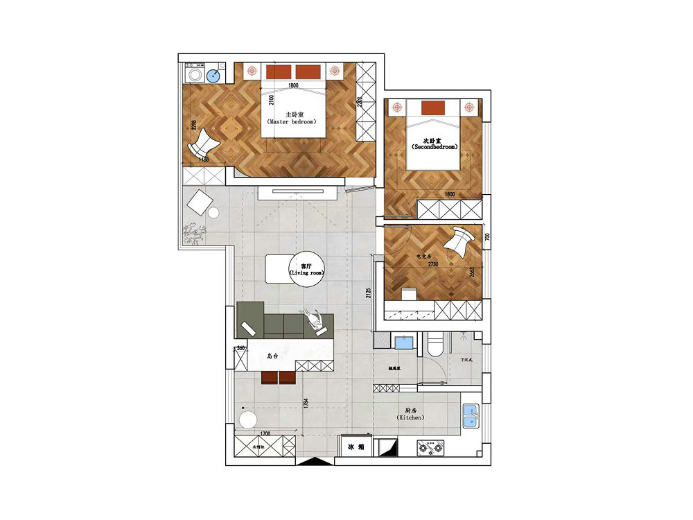 新長(zhǎng)江香榭琴臺(tái)104平中古風(fēng)格裝修效果圖